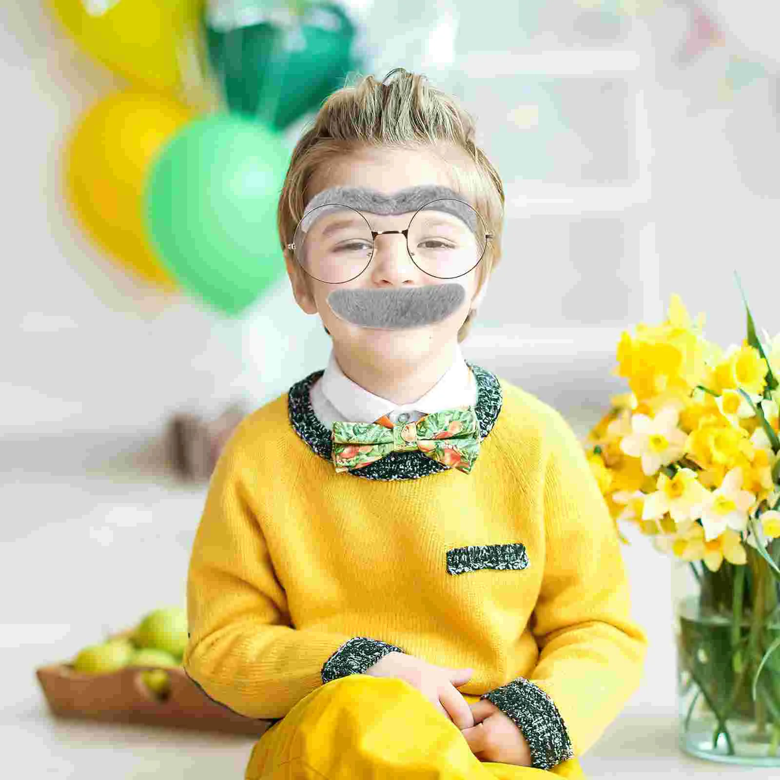 Figurines Fake Beard Kit Old Person Costume Kids 100 Year Man Glasses for Day of School Boys Days