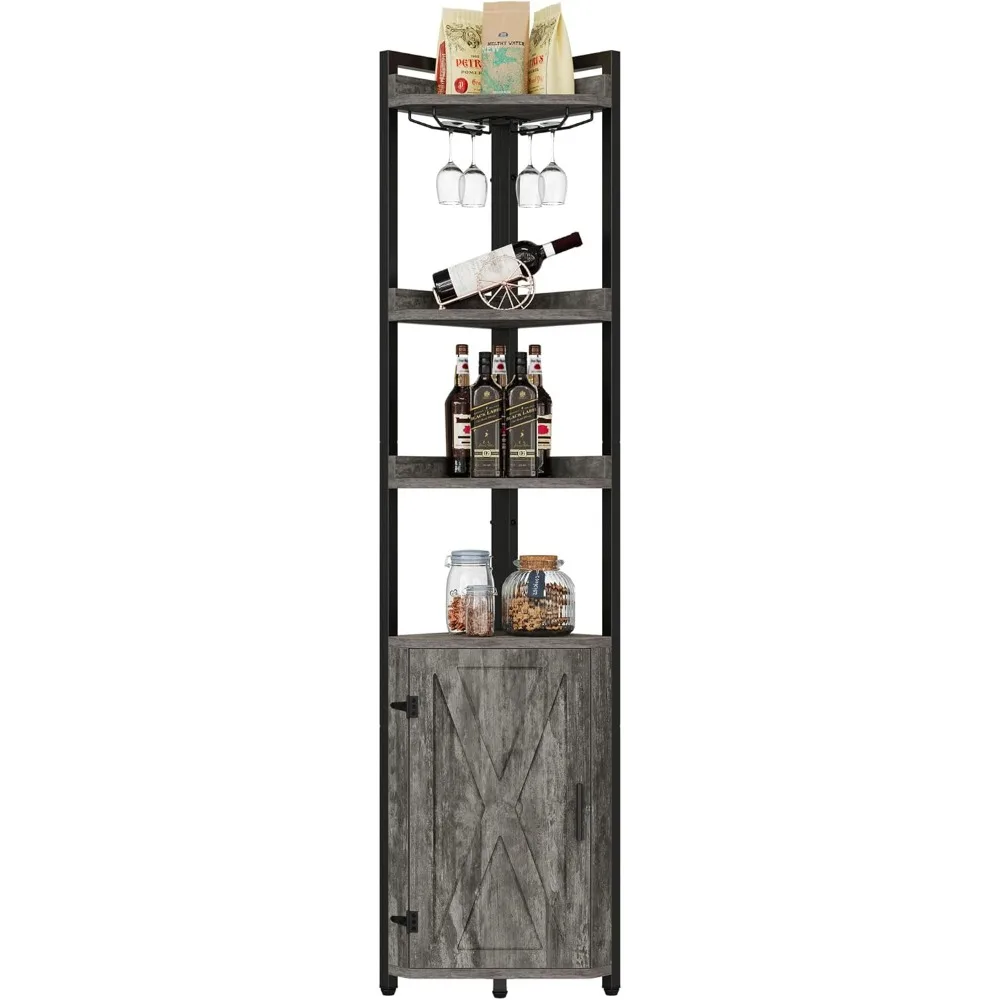 

Corner Shelf with Storage & Glass Holder, 70.8" Tall Industrial Corner Wine Bar, 5 Tier Corner Bookshelf Bookcase Display Shelv