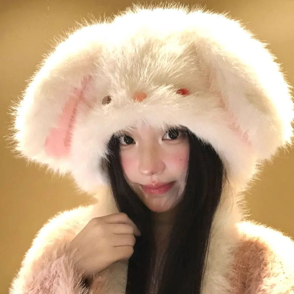 

Anti-cold Winter Plush Hat Little Rabbit Ear Will Move Rabbit Ears Warmer Hat Windproof Cute Fluffy Ear Protection Cap Women