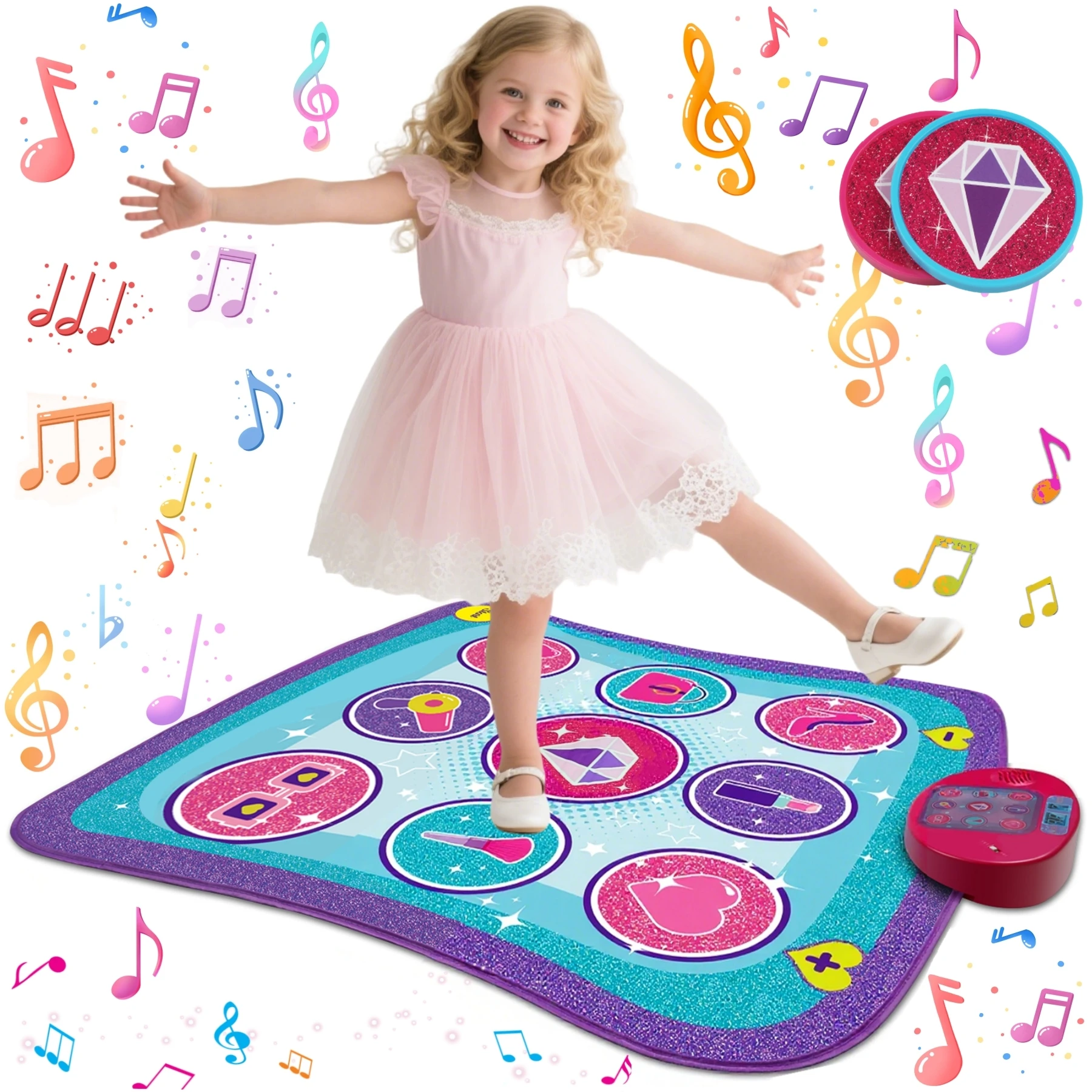 RUNJIAER Kids Dance Mat Toy with Built-In Sounds Adjustable Volume 5 Challenge Levels for Boys & Girls Aged 3-12 Birthday Gift