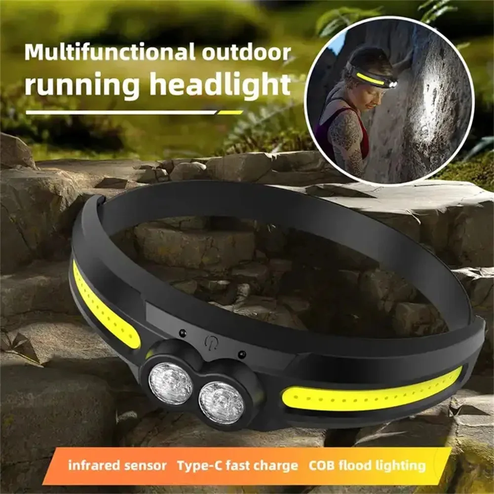 LED Camping Head Torch com 4 modos de luz, Cabo de carregamento USB, Lanterna impermeável IPX5 recarregável, Lanterna principal portátil