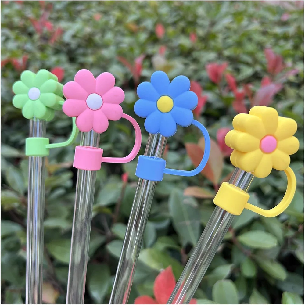 6PCS Straw Cover Cap for Stanley Cup Accessories, Cute Flower Straw Toppers for Tumblers, 10mm Silicone Straw Covers for Stanley