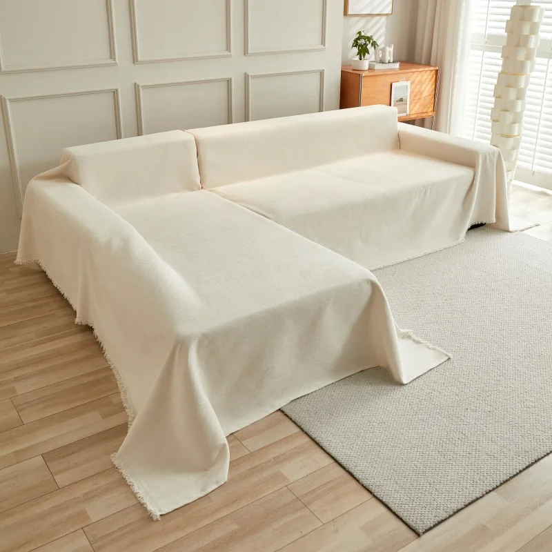 

1pc Solid Color Sofa Cover Four Season Universal L-shaped Corner Blanket Wear Resistant Non Slip Couch Protector Home Decor S043