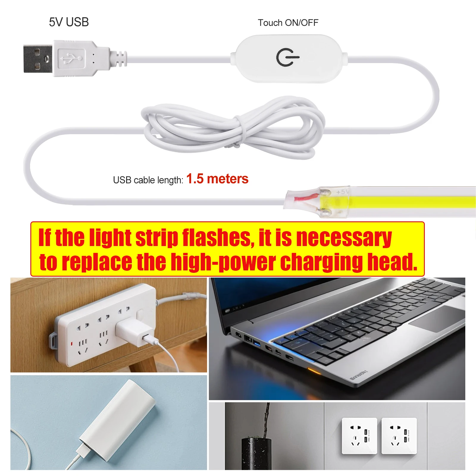 DC 5V USB COB Strip 3000K 4000K 6000K Home Decor Cabinet Lamp Touch Dimmerable /ON/OFF Switch/Flexible Ribbon Rope LED Light