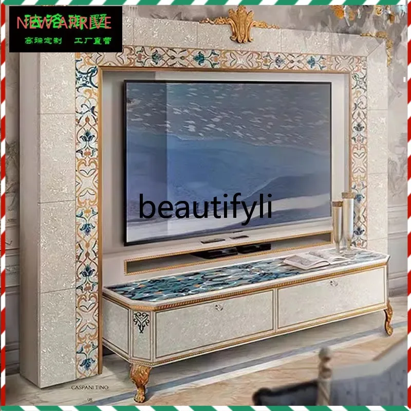 

D2520 French Italian luxury shell parquet TV cabinet solid wood furniture TV cabinet
