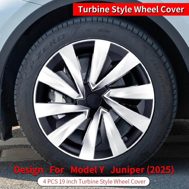 4 قطعة ل تسلا نموذج Y Juniper 2025 19 بوصة غطاء عجلة التوربينات نمط السيارات استبدال عجلة Hubcap غطاء حافة كاملة Accessori