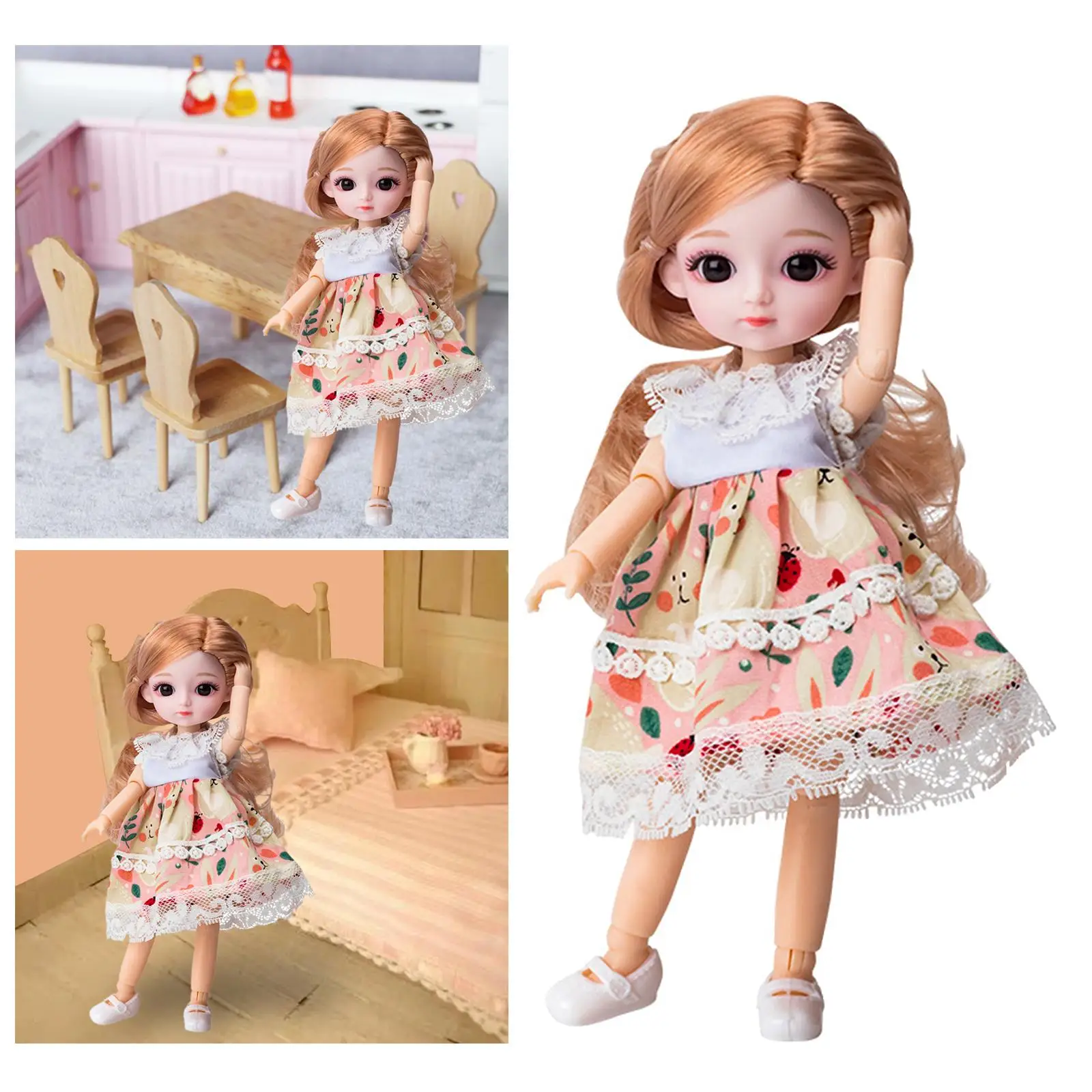 13 Moveable Joint 20cm Doll with Dress Set Long Wig Hair, Makeup, Fashion Dolls, Princess Doll Toy for Girls Collection