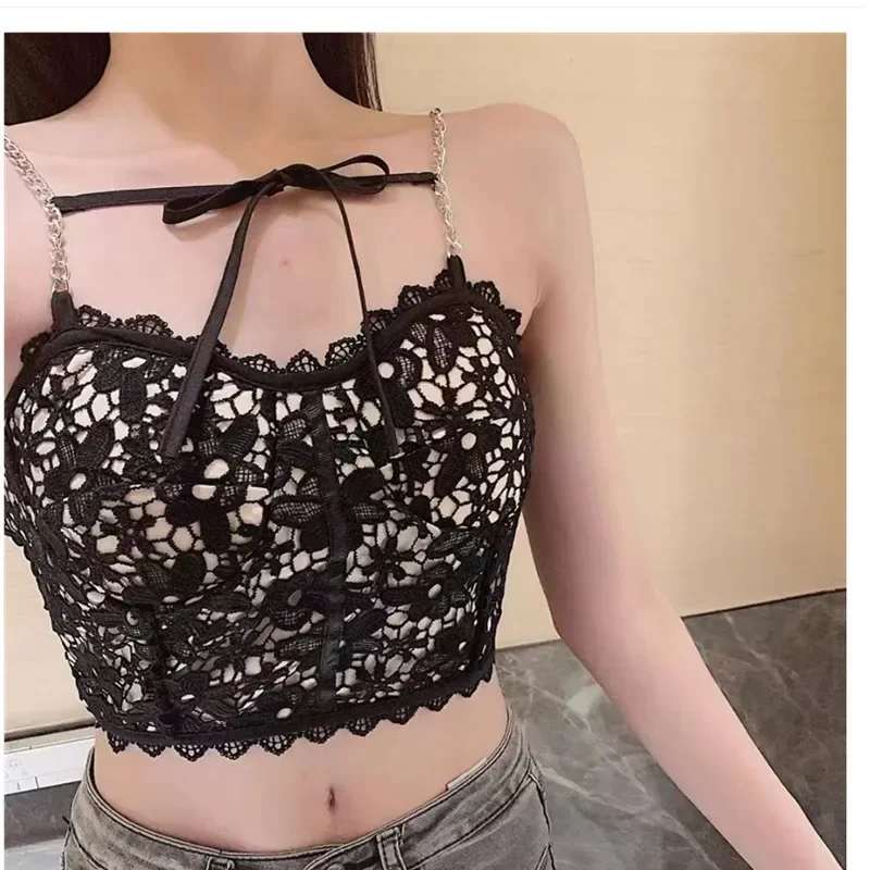 Camisole Women Solid Sexy Ladies Korean Style Popular Lace Design Chic Newest Hot All-match Off Shoulder Inside Minimalist Tops