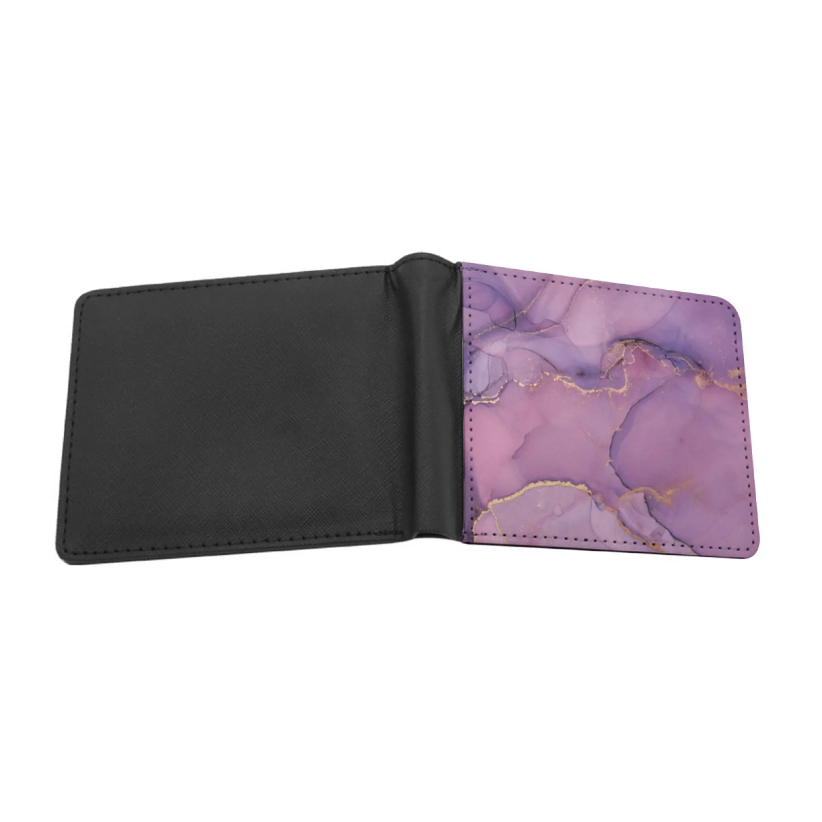 Purple And Gold Marble Personalized Men's Leather Wallet Card Money Bag Pu Leather Wallet Purple Gold Marble Purple Marble