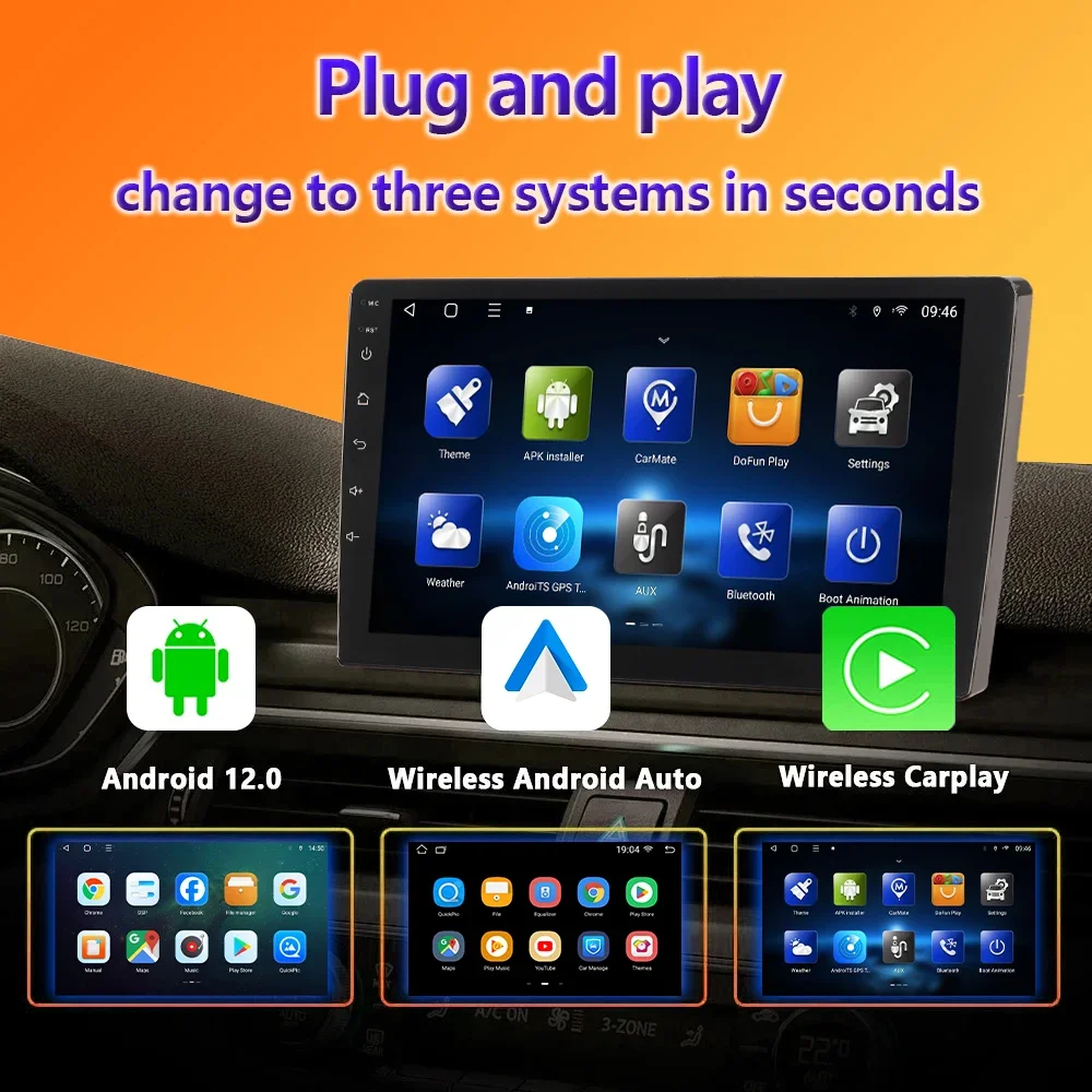 

Car Radio 9/10 Inch Bluetooth 5.0 Wireless Multimedia Video Player Universal Android 13/12 Carplay Rearview Camera Autoradio
