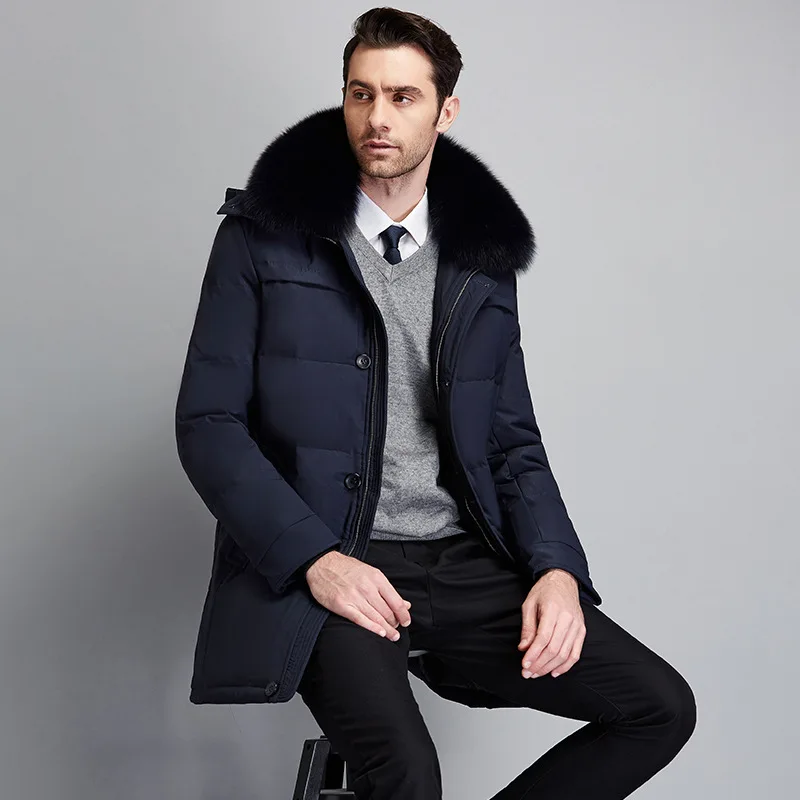 Chaqueta de plumón de pato blanco para hombre, Parka cálida, cuello de piel gruesa, abrigos de invierno, abrigo de alta calidad, Parkas de invierno