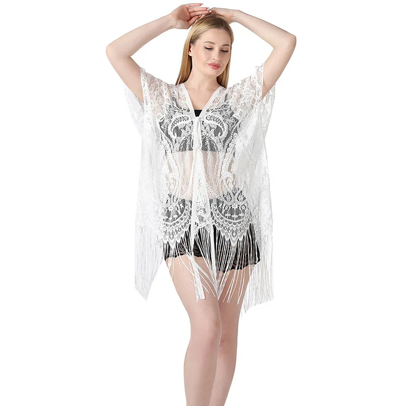 

Новый кардиган в пляжном стиле с капюшоном и кружевными завязками, солнцезащитная шаль с орехами кешью для женщин