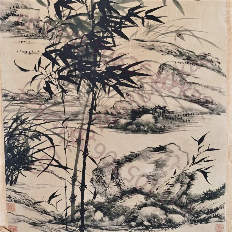 Chinese Old Scroll Shi Tao Bamboo Painting Rice Paper Painting Slice
