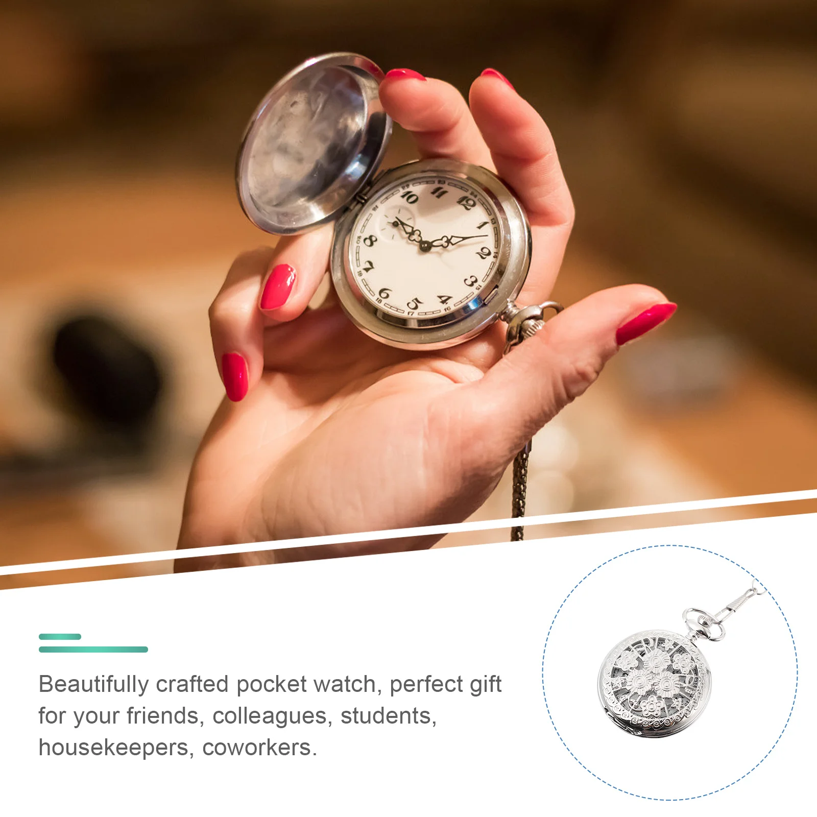 

1Pcs Vintage Flower Pocket Watch Hollow Relief Design Quartz Alloy Men's Retro Pendant Timepiece Large Black Numbers Easy Read