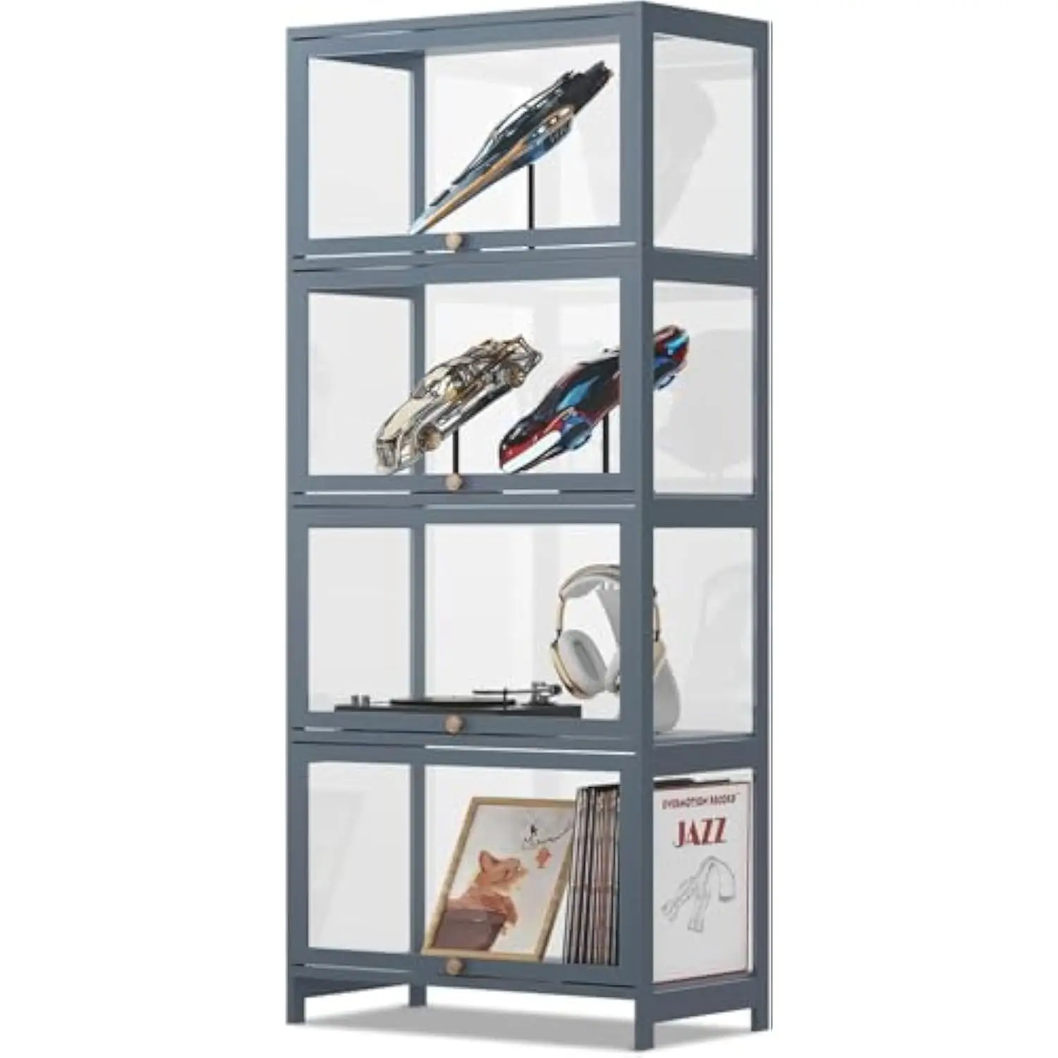 

Curio Display Cabinet with Acrylic Doors, 4-Tier Clear Display Case 55” Hight Display Shelf for Trophy Figures Curio Collectibl