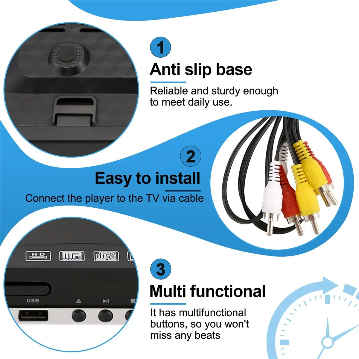 

HD 1080p CD/EVD/VCD DVD Player Outputs Home Digital Media Player with USB and Microphone Ports EU PLUG