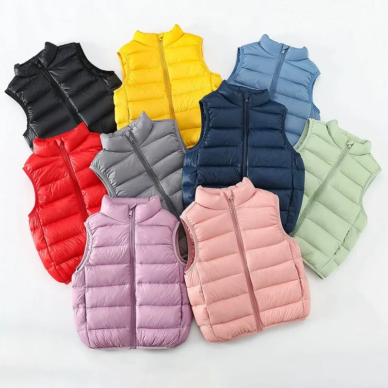 

Boys and Girls Top Winter Childrens Clothing Light and Thin Childrens Shoulder Stand Up Collar Solid Color Warm Down Jacket Vest