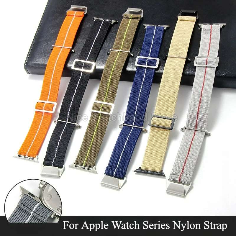 لساعة Apple Premium المرونة المصنوعة من النايلون، حياكة عالية الكثافة، أزرق رمادي أسود بني، واجهة خاصة، مشبك خطاف من الفولاذ المقاوم للصدأ #1