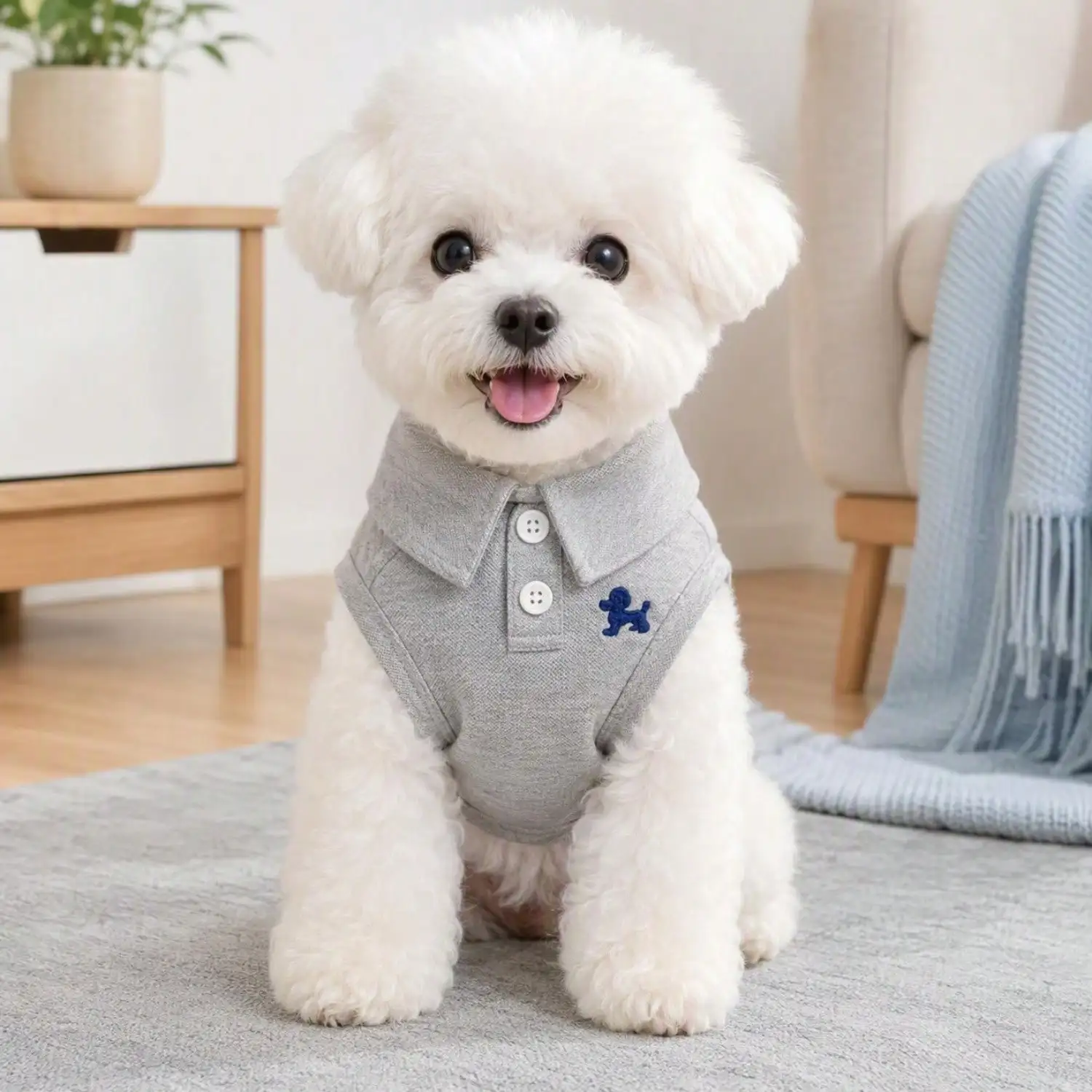 1 Stück graue, ärmellose Polo-Weste für Haustiere, besticktes Hundeshirt für kleine Welpen. – Detail 2