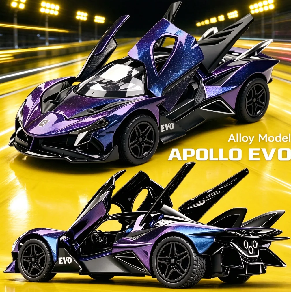 Nouveau modèle de voiture de sport Apollo EVO IE en métal moulé sous pression, échelle 1:36, à rétrofriction, portes ouvrantes, décoration de voiture, cadeau d'anniversaire, cadeau de Noël