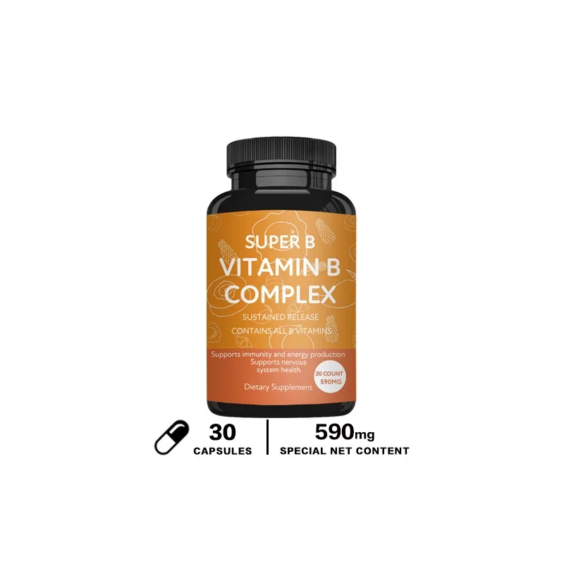 Vitamin B Complex Capsules - Replenish Energy, Relieve Stress, Improve Digestion, and Enhance Immunity