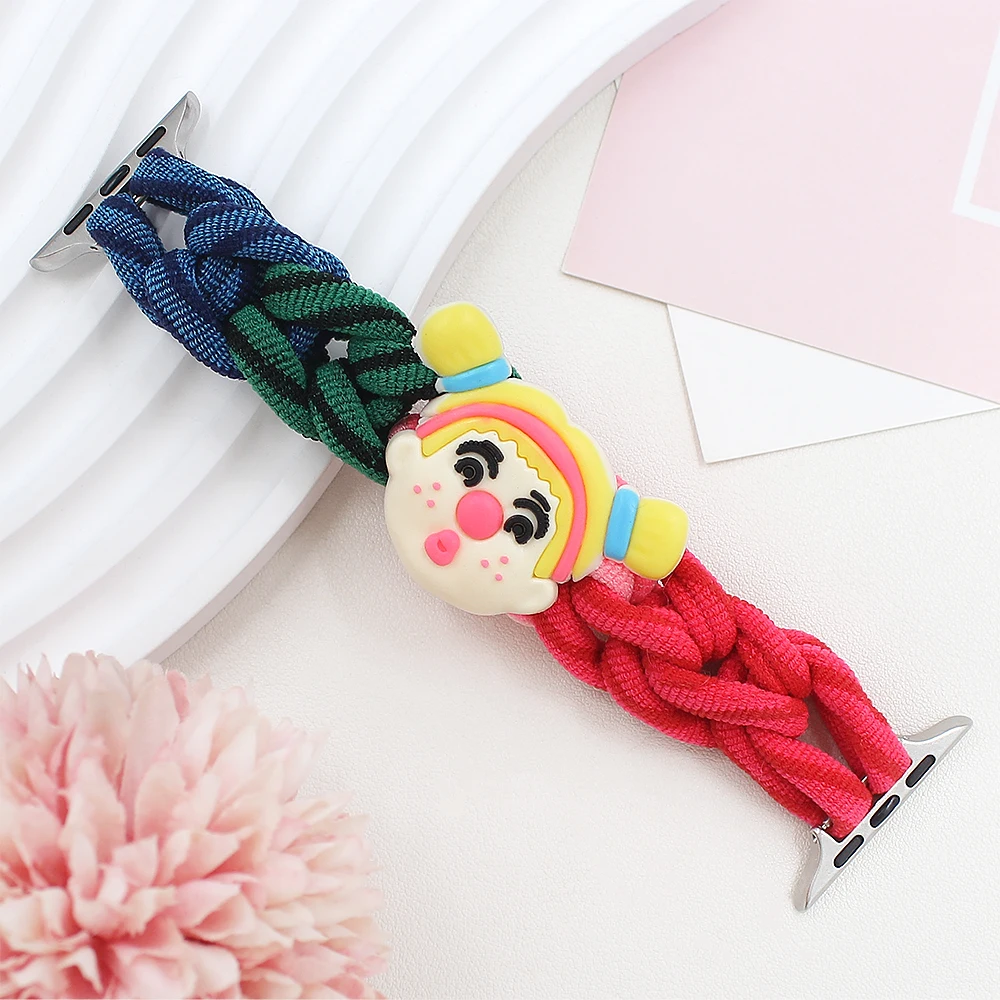 

Красочный тканый эластичный ремешок для девочек с героями мультфильмов для Apple Watch, ремешок 38/40/41 42/44/45 мм, 49 ультра плетеная веревка для Iwatch S10/11