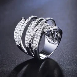Huitan Swanking Full Bling Bling Cubic Zirconia Female Rings Luxury Exaggerated Wide Stratified Women Rings Fancy Party Jewelry