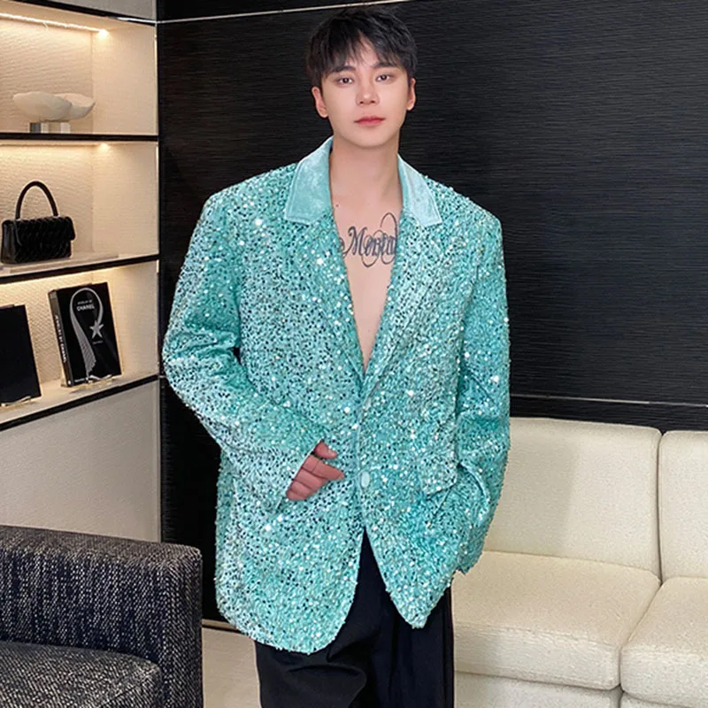 IEFB Velour Male Suit Jackets Personality Sequin Shoulder Design Solid Color Lapel Men's Short Coats Spring New Chic 2024 9C4696