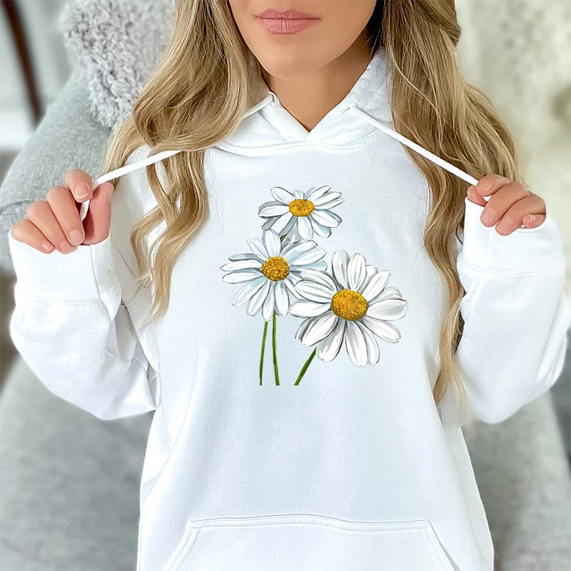 Fashion Daisy Print Hoodies Ladies Funny Casual Loose Long Sleeve Wildflower Printed Vintage Pullovers Fashion Women Tops