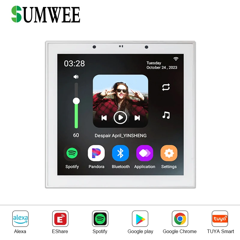 Smart Home Touch Screen 4 Inch Android11 Bluetooths Audio In Wall Amplifiers Background Music Tuya Control Panel Ceiling Speaker