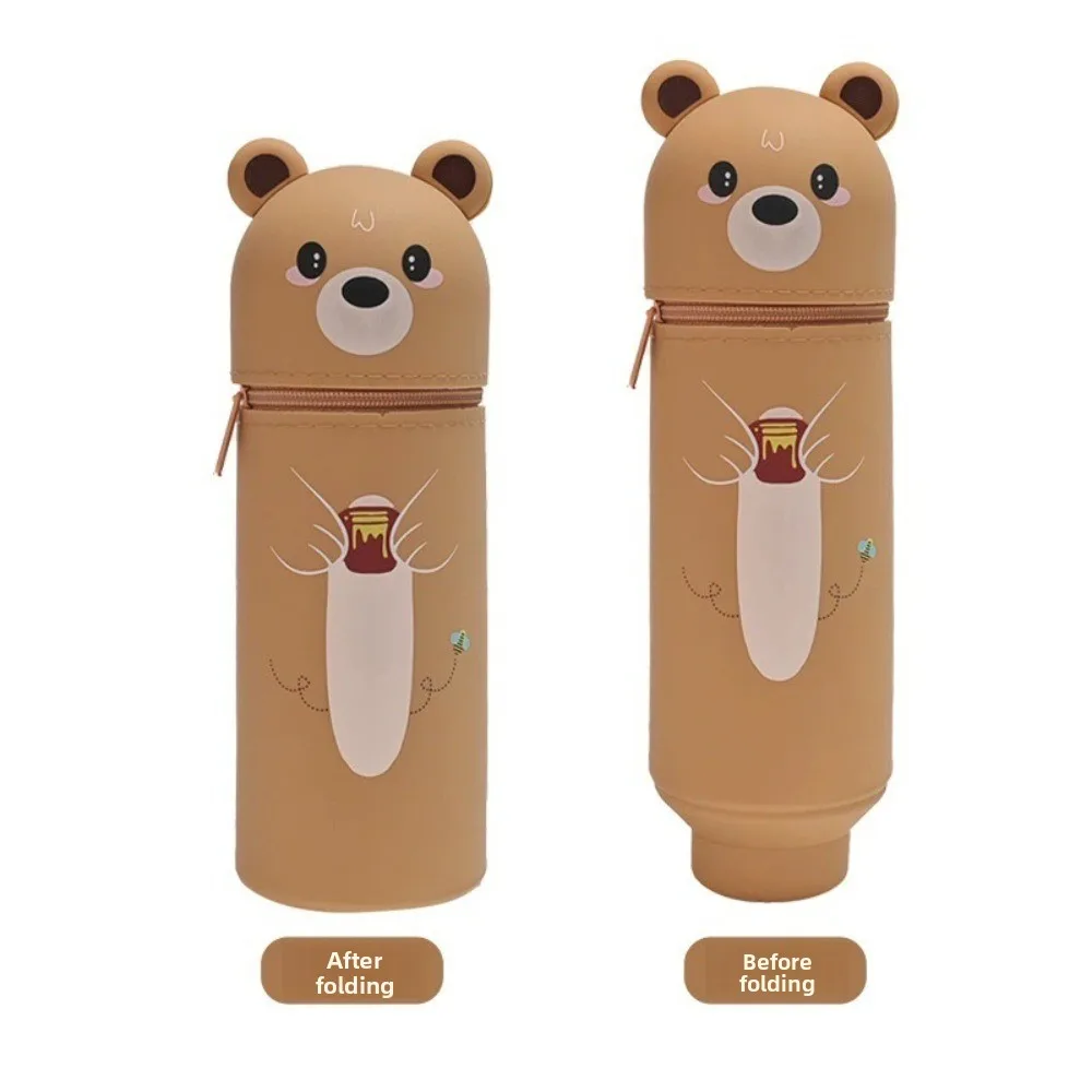 

1pc Foldable Pencil Case Animal Shape Silicone Animal Pencil Case Broken-resistant Dirt Resistant Stand up Pen Case
