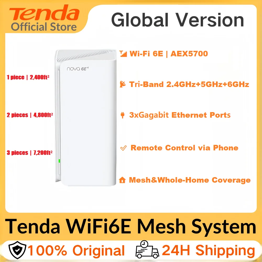 

TENDA NOVA AXE5700 трехполосный WI-FI 6E маршрутизатор всю домашнюю сетную систему 6GHZ BAND 3XG PORT WIFI маршрутизатор расширитель диапазона 1-PACK