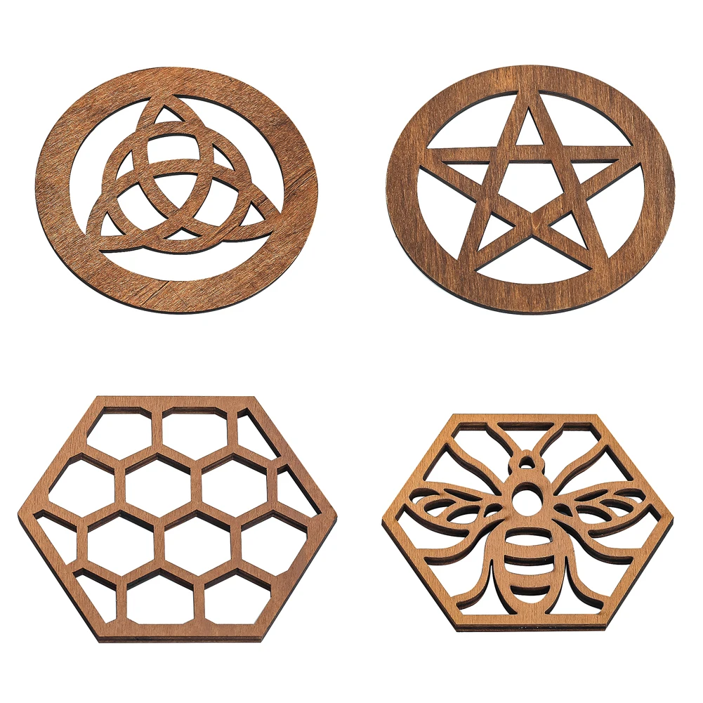 

1pcs Wooden Kitchen Accessories Place Mat Table Decoration Bee Celtic Trinity Knot Triquetra Coffee Insulation Coaster Placemat