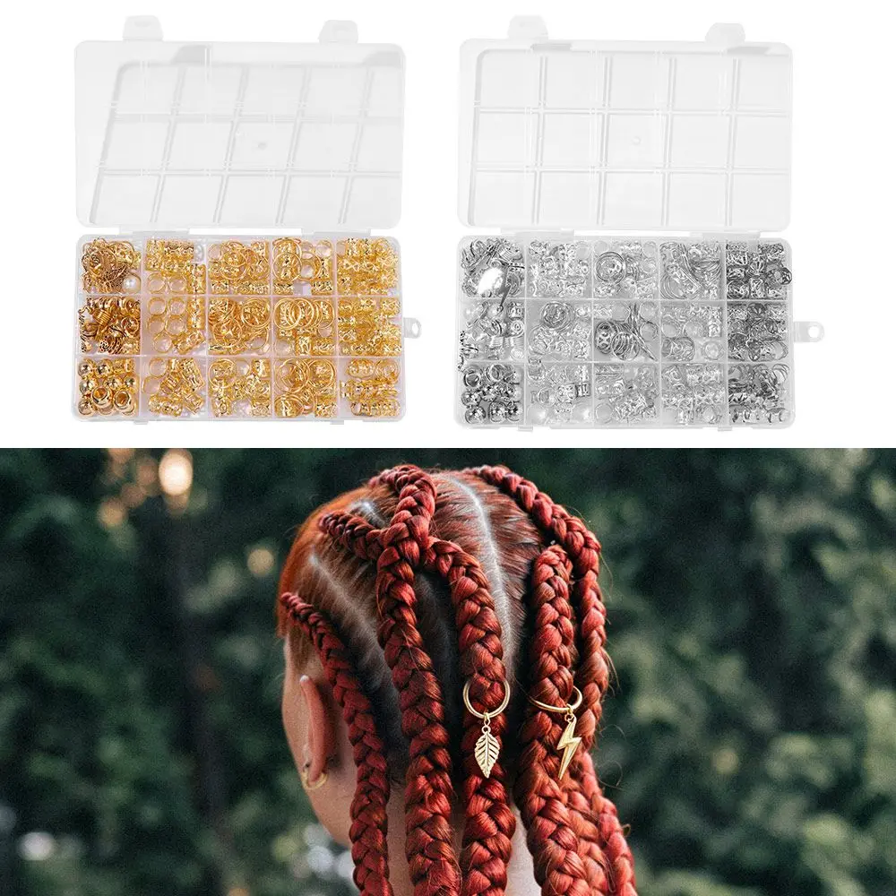 217Pcs Dread Locks Hollow Out Hair Ring Metal Cuff Clips Gold and Silver Dreadlocks Beads Headwear DIY Hair Braid Tubes