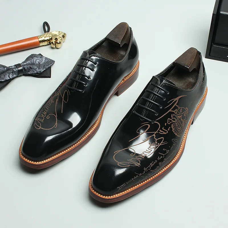 New Autumn Fashion Gentlemen Business Dress Shoes Full Grain Leather Polished Three Dimensional Square Toe For Men