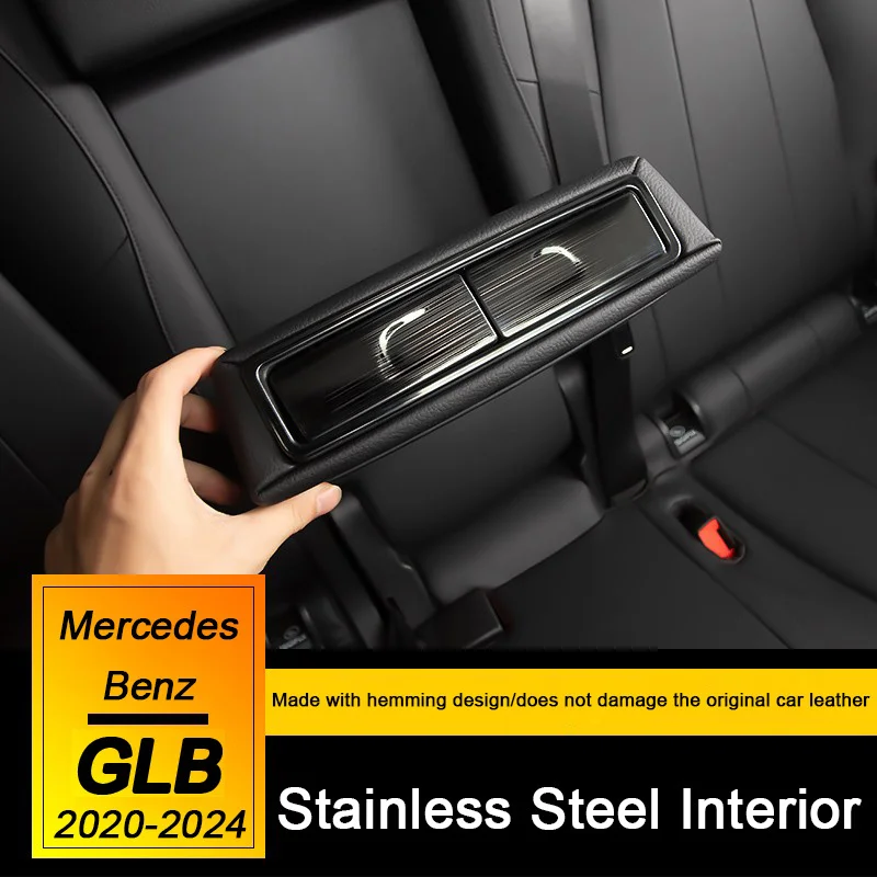 Stainless Steel Interior Accessories For Mercedes Benz GLB200 X247 glb250,Center Control Panel Armrest Cup Holder Air Vent Frame