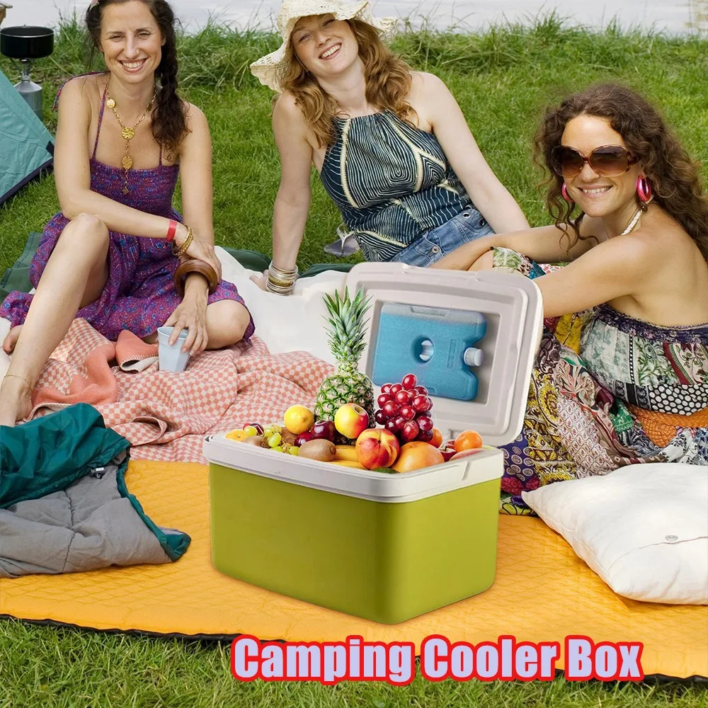 

Автомобильный переносной холодильник-контейнер для кемпинга на открытом воздухе с аккумулятором холода и блоком ледяных кристаллов для сохранения свежести продуктов