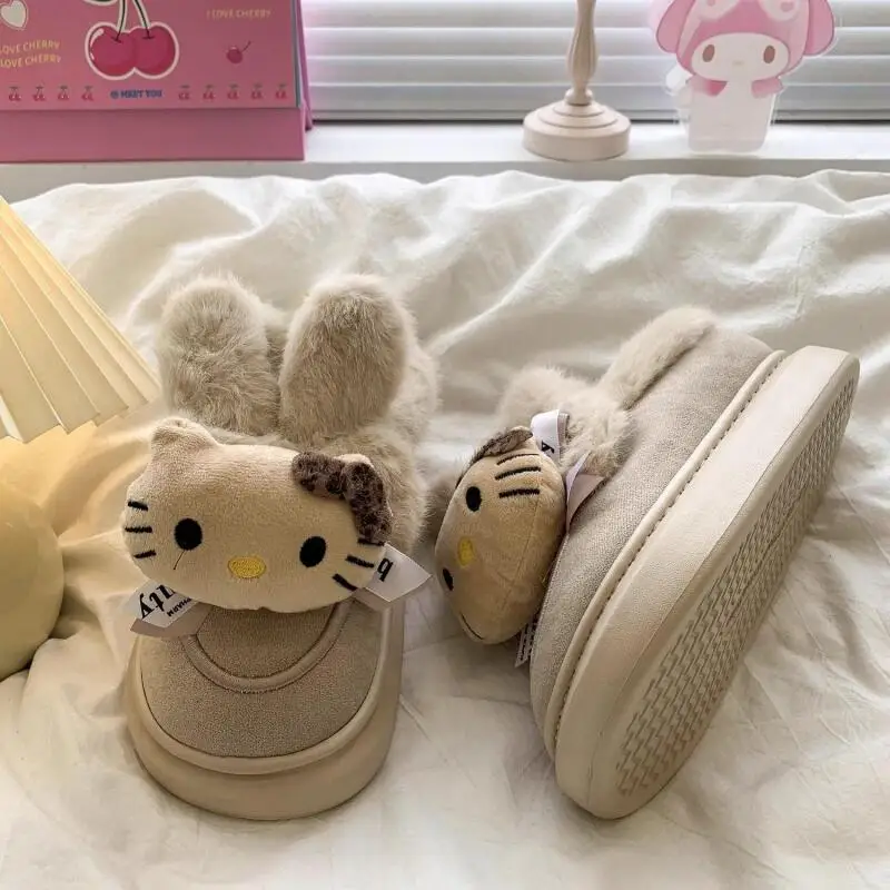 

Y2K милые зимние ботинки Hello Kitty, женские зимние ботинки в стиле аниме, милые теплые хлопковые туфли, кавайные зимние нескользящие короткие ботинки, праздничный подарок