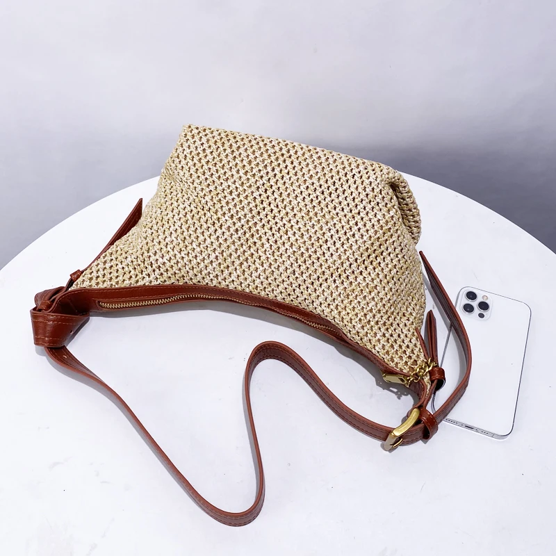 England Style Beach Straw Bags For Women Luxury Designer Handbag Purse 2024 New In Papyrus Woven Vintage Chain Underarm Shoulder