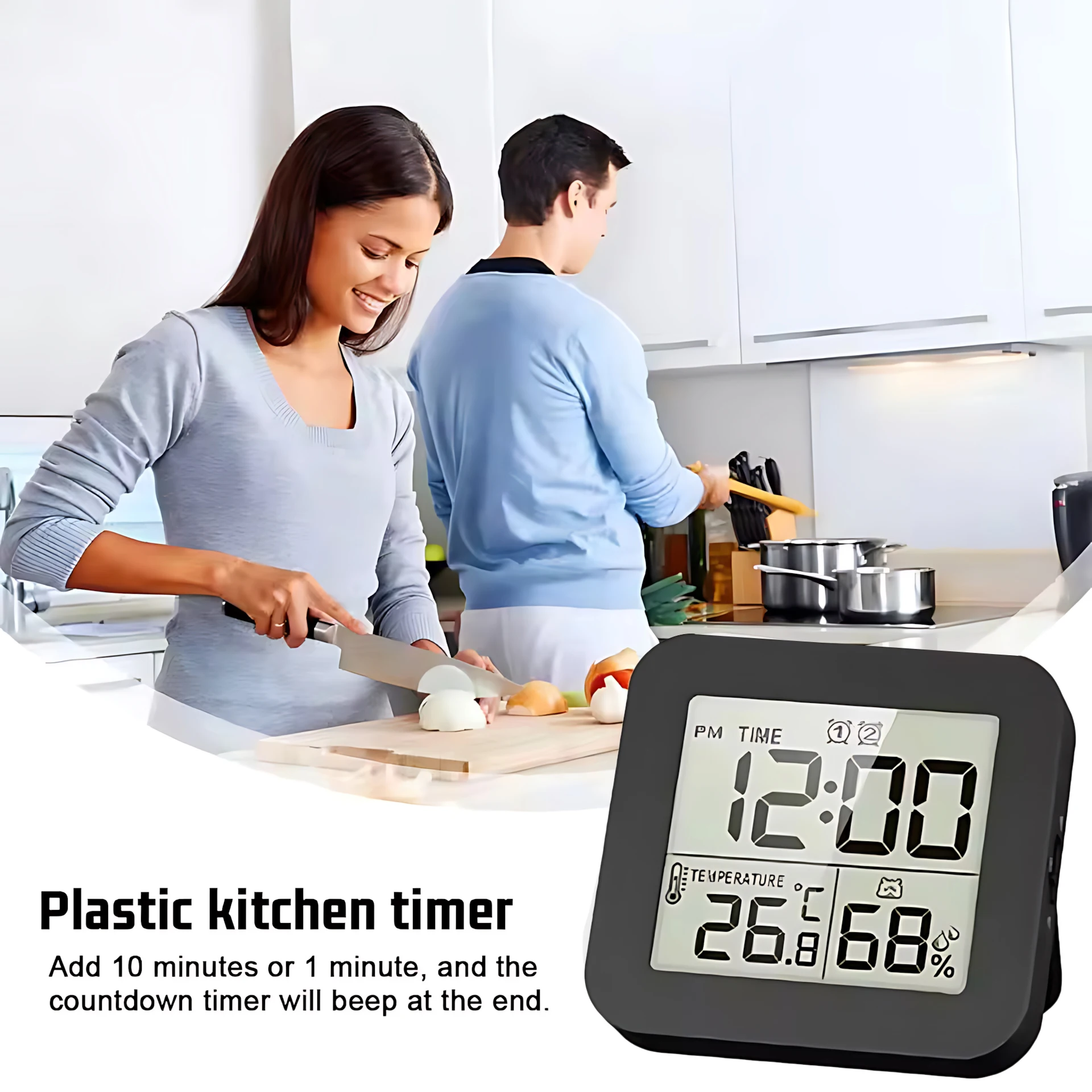 2026 Digital Alarm Clock TEMP Humidity Dual Alarm Timing Countdown Backlight Snooze Table Clock 12/24H Battery Powered LCD Clock