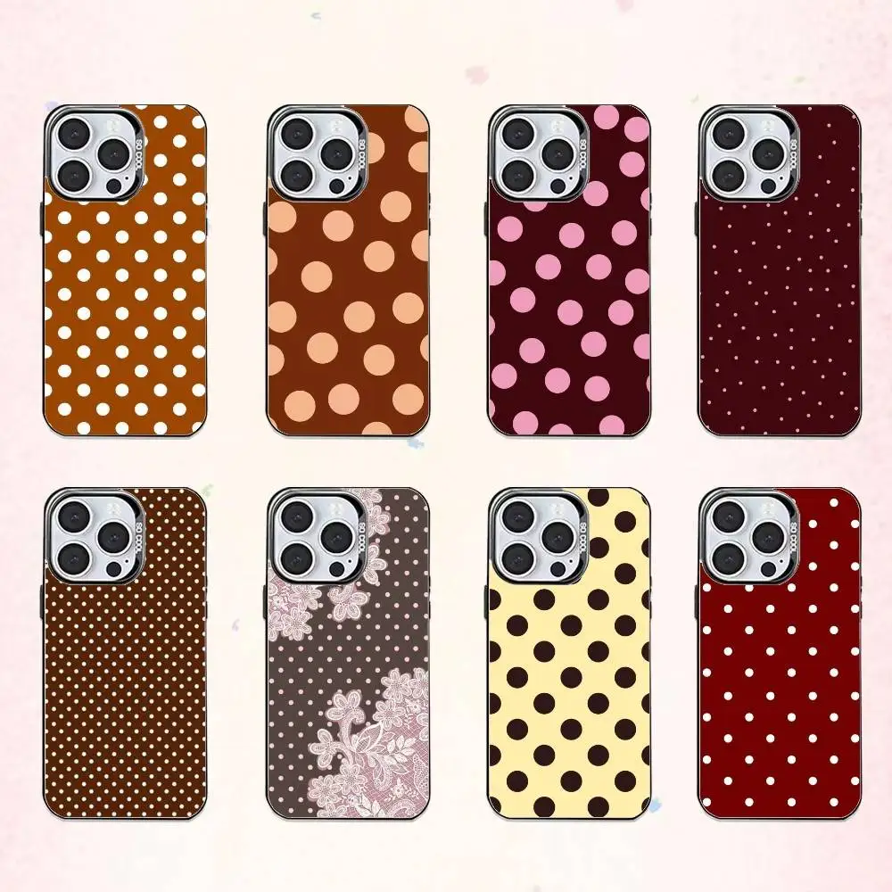 

L-Luxury Ins B-Brown Red Polka Dots Phone Case For iPhone17,16,15,14,13,12,11 Plus,Pro Max Colored Silver Plated Inside Cover