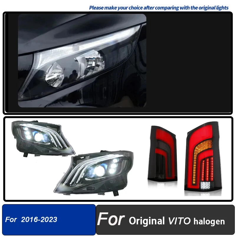 Led Koplampen + Led Achterlichten Montage Voor Mercedes Benz Vito W447 2016-2024 Halogeen Upgrade Full Led Voor achterlichten