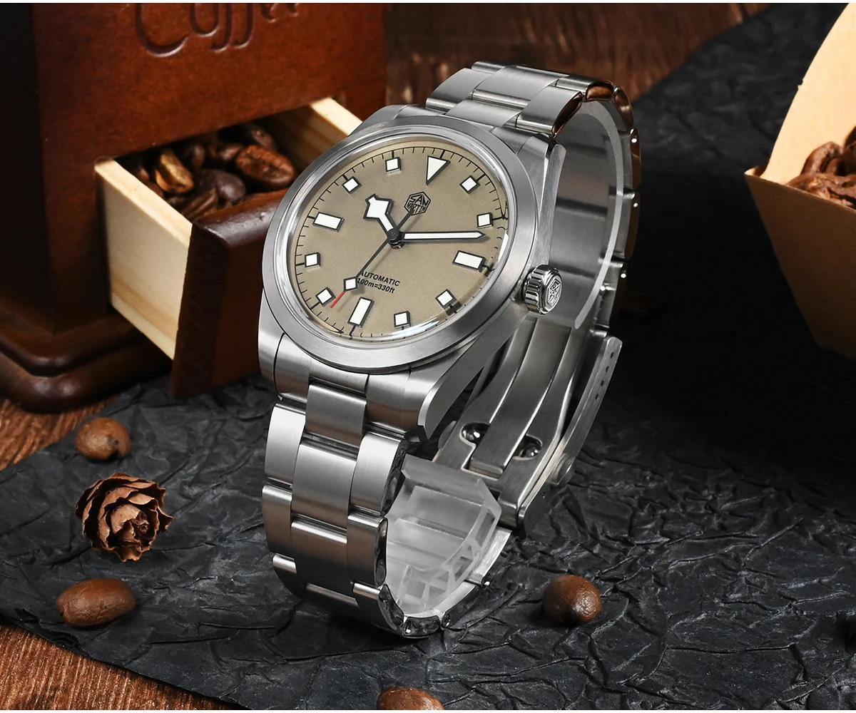 

San Martin Men Automatic Watch 38MM Retro Mechanical Wristwatch Sapphire 10ATM Waterproof BGW-9 Blue Luminous NH35