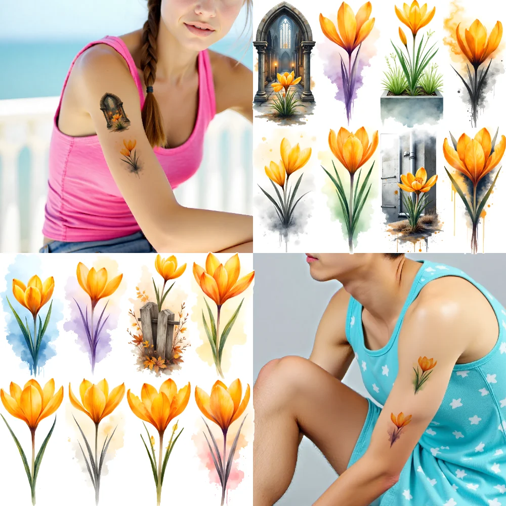 

9pcs Temporary Tattoo Yellow Floral Designs Temporary Tattoo Stickers Flower Tattoos Watercolor For Shoulders Arms Ladies