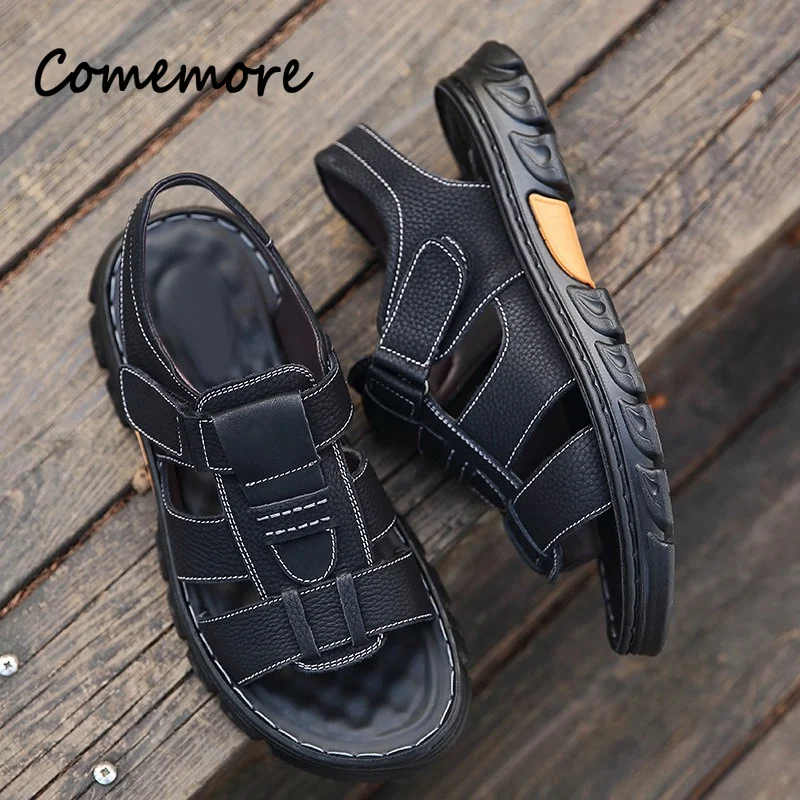 Comemore Men's Causal Sandals Solid Color New Beach Vacation Shoes Roma Fashion Outdoor Non-slip Thick-soled Male Footwears