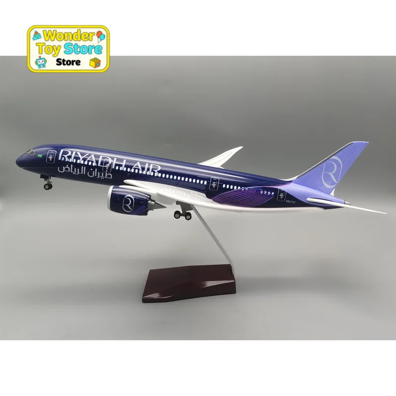 

Модель самолета Boeing 787 Riyadh Air со светодиодной подсветкой и колесами, статическая имитационная модель, настольное украшение для авиационных коллекционеров