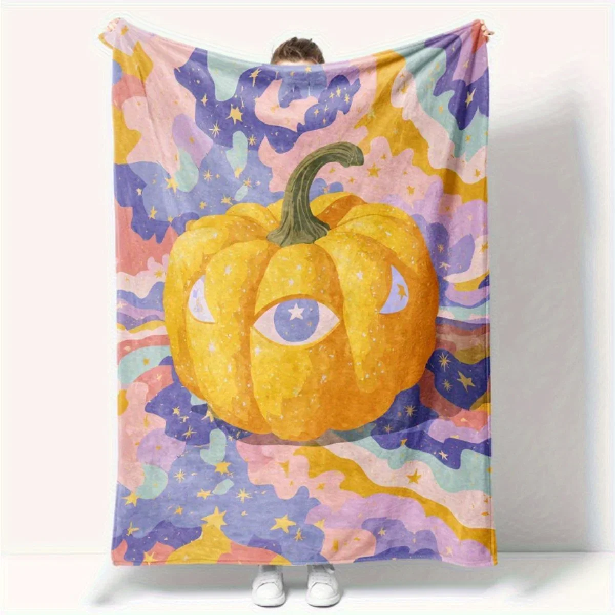 

Whimsical Pumpkin Throw Blanket Vibrant Starry Night with Pastel Colors Ultra Soft