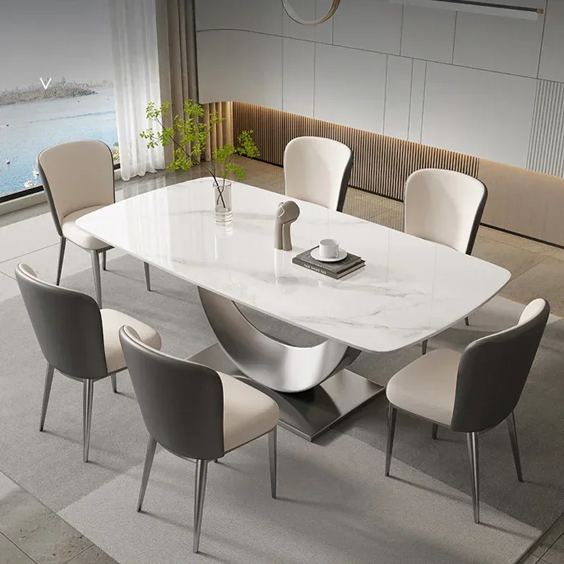 Modern Luxury Dining Table Design Rock Slab Delicate Comfortable Rectangle Dining Tables Kitchen Mesas De Jantar Home Furniture