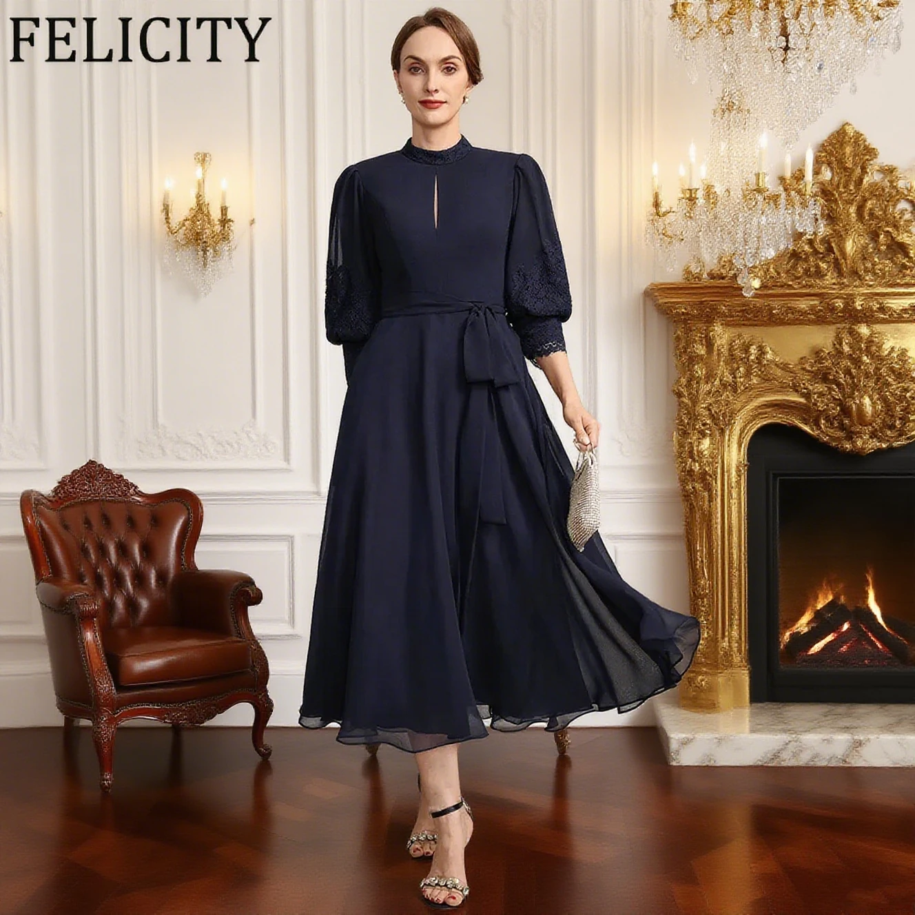 

FELICITY Customized Elegant Chiffon A-line Wedding Guest Party Dresses Lace Mother of the Bride Dresses 2025 Short Evening Gowns
