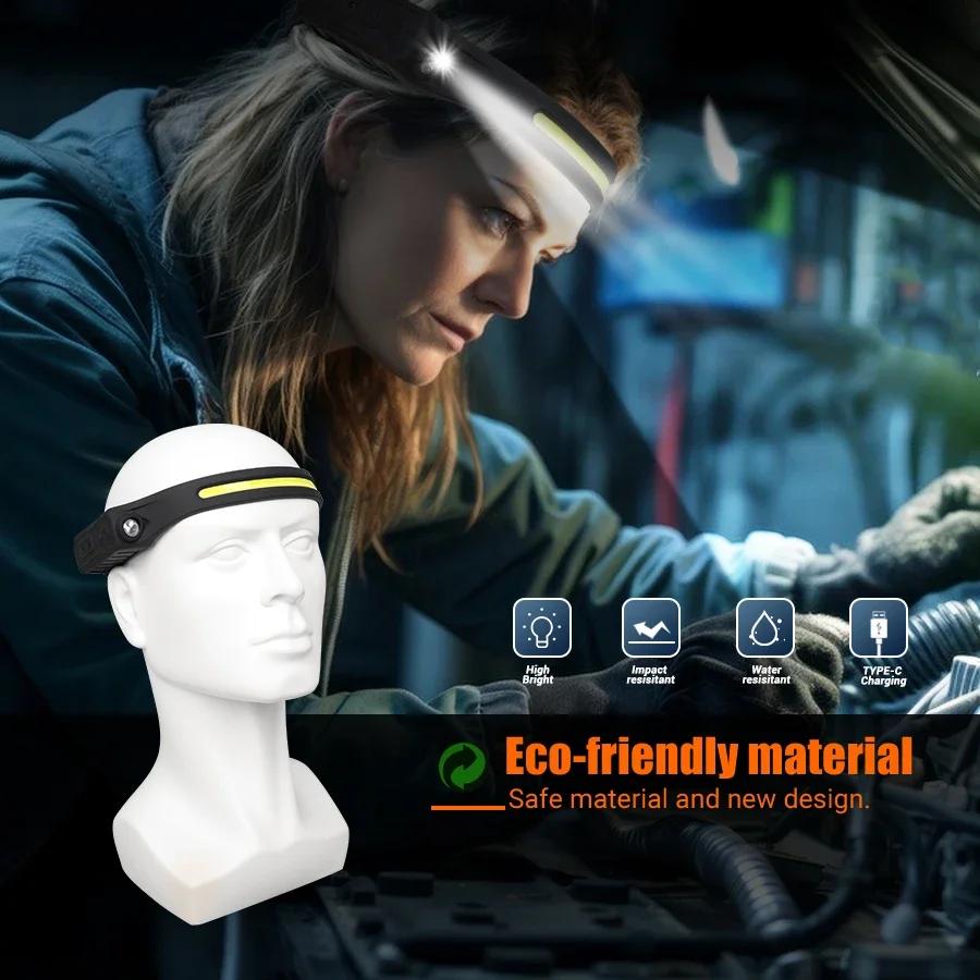 충전식 헤드램프 350 루멘 모션 센서 LED 헤드라이트 손전등 IP65 방수 5가지 모드 야외 사이클링 캠핑 낚시
